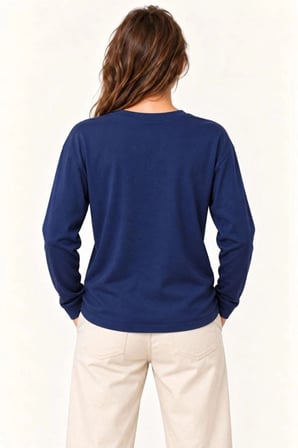 Kadın Modal Yumuşak Dokulu Bisiklet Yaka Uzun Kollu Tişört Sweatshirt - Lacivert