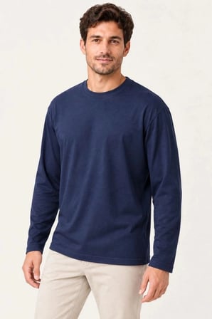 Erkek Modal Yumuşak Dokulu Bisiklet Yaka Uzun Kollu Tişört Sweatshirt - Lacivert