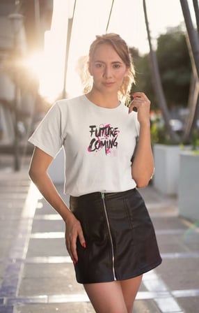 Kadın Özel Baskılı Modern Fit %100 Pamuk Bisiklet Yaka T-Shirt