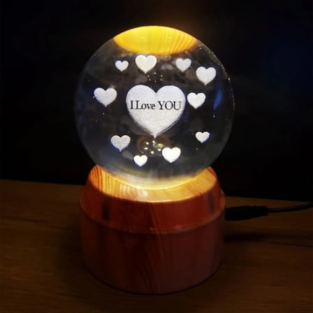 360 Derece Dönen I Love You Tasarım Standlı Cam Küre