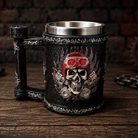Toptan Kuru Kafa Motorcu Tasarımlı Metal Kupa Bardak