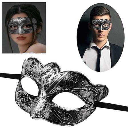 Maskeli Balo Antik Gri Gümüş Eskitilmiş Maske Balo Venedik