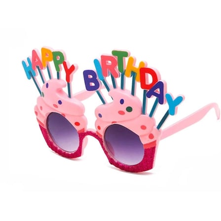 Happy Birthday Yazılı Pembe Fuşya Renk Pembe Pastalı Parti Gözlüğü 12x7 cm
