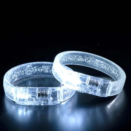 Beyaz-Gümüş Led Işıklı Baskı Yapılabilen Pilli Bileklik Bilezik 1,5 cm Genişlik