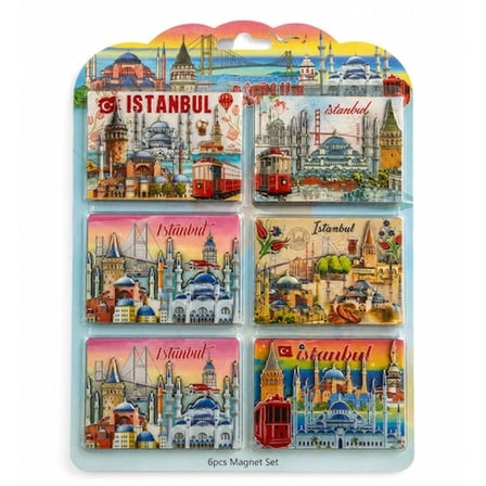 İstanbul Temalı Ahşap Buzdolapı Süsü Magnet 6'Lı Set