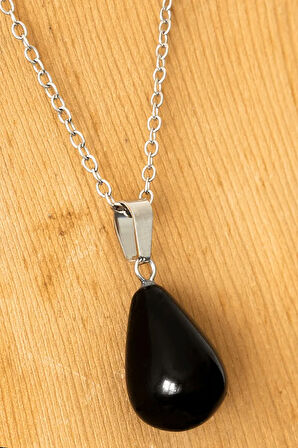 Sertifikalı Damla Model Siyah Turmalin Taşı Kolye