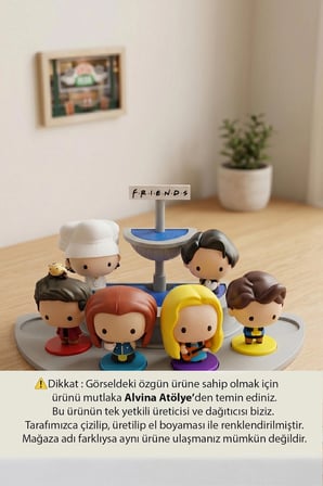 Friends Figür Standı - Altılı Figür Kapasiteli, Central Perk Çeşmesi Ve Tabela Detaylı - Bioplastik