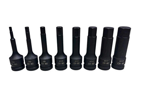 1/2'' Havalı Uzun Allen Uçlu Lokma Takımı 8 Parça (5-19MM)