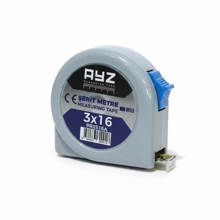 AYZ Şerit Çelik Metre 3m x 16mm – Gri