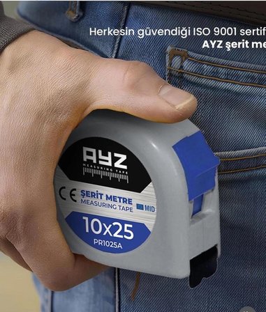 Şerit Çelik Metre 10mx25mm – Gri