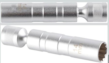 Mafsallı 14mm Buji Lokması 12 Köşe Mıknatıslı 3/8
