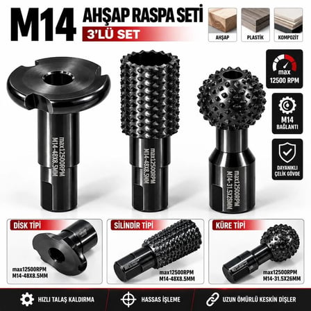 3 PARÇA AHŞAP İŞLEME OYMA KANAL AÇMA SETİ M14 AVUÇ TAŞLAMAYA UYGUN