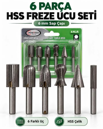 6 Parça HSS Freze Ucu Seti – 6 mm Sap