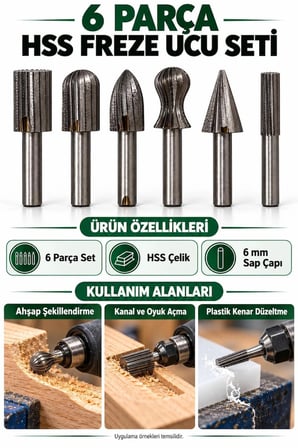 6 Parça HSS Freze Ucu Seti – 6 mm Sap