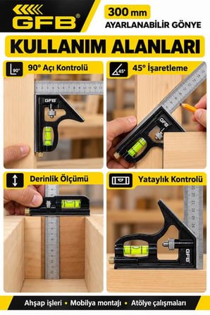 GFB 300 mm Ayarlanabilir Su Terazili Gönye 