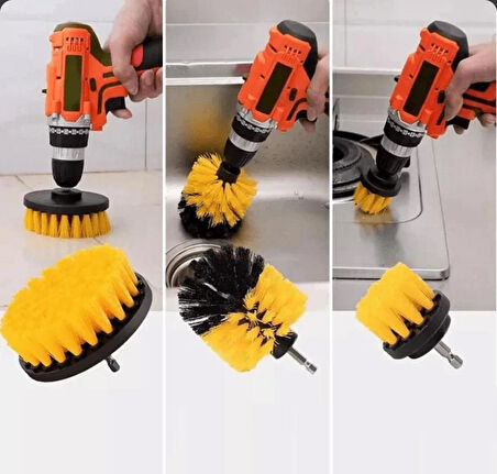 Matkap Ucuna Takılan Profesyonel Temizlik Fırça Seti 3 Parça