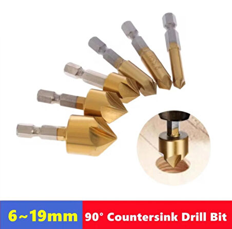 6 Parça Havşa Matkap Ucu Seti 6mm-19mm 90 Derece