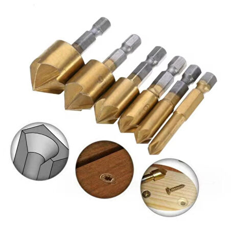 6 Parça Havşa Matkap Ucu Seti 6mm-19mm 90 Derece
