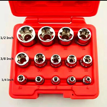 1/2''- 3/8''-1/4'' Torx Lokma Anahtar Seti 14 Parça