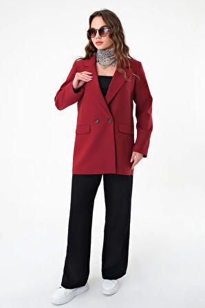 Bordo Çift Düğmeli Blazer Ceket 