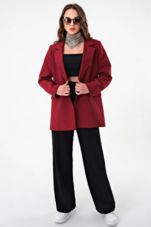 Bordo Çift Düğmeli Blazer Ceket 