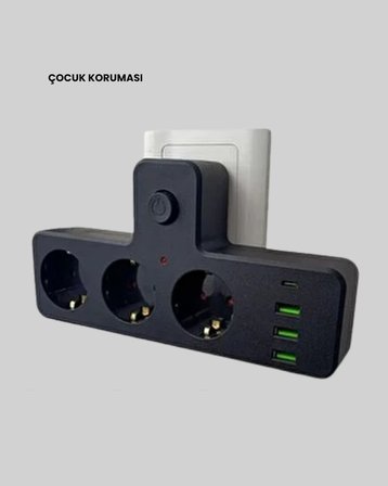 Anahtarlı Çoklu Priz 3 Usb 1 Type-c Hızlı Şarj Destekli