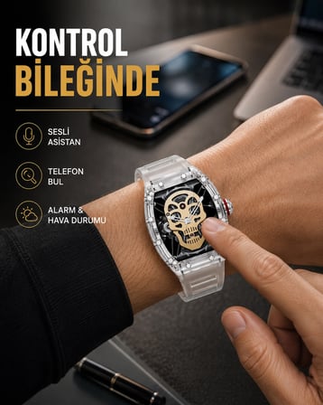 Epilons Akıllı Saat Siyah Bluetooth Arama Özellikli Çok Fonksiyonlu Sesli Asistan Telefon Bul