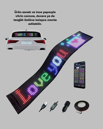Epilons Oto Led Panel RGB Çok Renkli Ayarlanabilir Parlaklık Kayan Yazı Özellikli