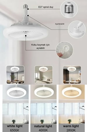 Epilons Tavan Vantilatörlü Led Lamba Beyaz Çok Renkli Işık A++ Enerji Sınıfı