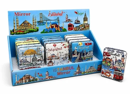 Epilons İstanbul Temalı El Aynası Mavi Dikdörtgen