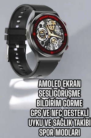 Epilons Akıllı Saat Siyah AMOLED Ekran GPS NFC Sesli Görüşme Bildirim Görme Spor Modları