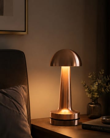 Epilons Mantar Masa Lambası Rose Gold Metal Dokunmatik LED Gece Lambası