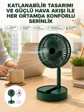 Epilons Vantilatör Yeşil Katlanabilir Masaüstü Taşınabilir Şarjlı Mini Fan Telefon Tutucu