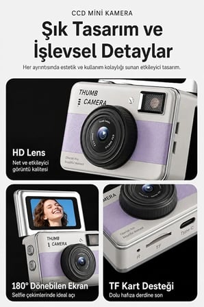 Epilons Retro Mini Dijital Kamera 1080p 1.47 İnç Flip Ekranlı Vlog Kamerası