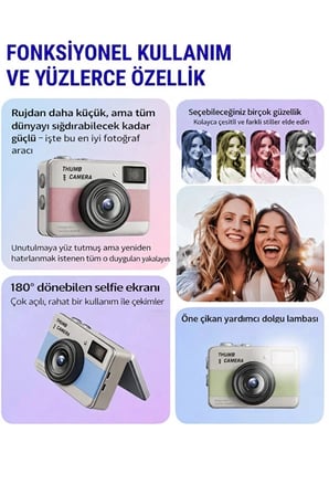 Epilons Retro Mini Dijital Kamera 1080p 1.47 İnç Flip Ekranlı Vlog Kamerası