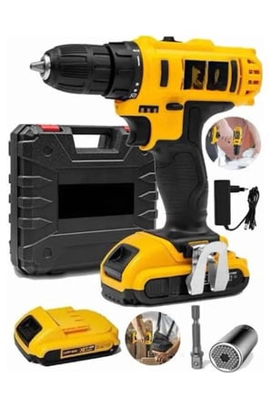 Epilons Matkap Seti 20 V Kablosuz Çok Renkli 24 Parça Led Aydınlatmalı Metal Şanzıman Bakır Sargı Çift Akülü