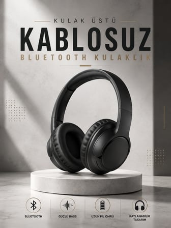 Epilons Kulak Üstü Kablosuz Bluetooth Kulaklık Siyah Katlanabilir