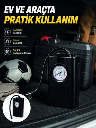 Epilons Taşınabilir Araç Hava Pompası Analog Manometreli Oto Lastik Bakım