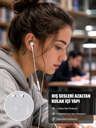 Epilons Kablolu Kulaklık Beyaz Lightning Girişli Apple Uyumlu Kulak İçi Stereo Ses