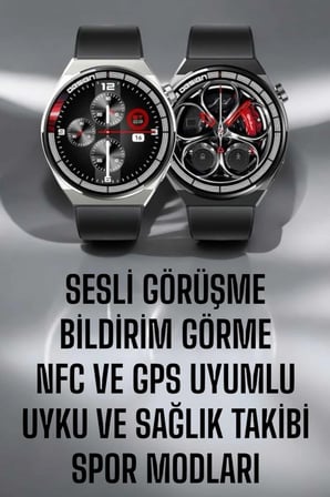 Epilons Akıllı Saat Siyah GPS NFC Sesli Görüşme Dokunmatik Ekran