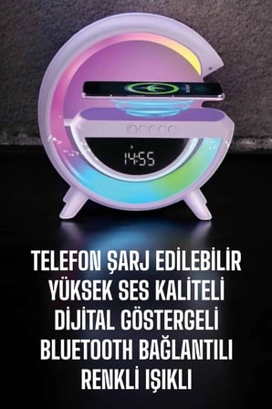 Epilons Kablosuz Şarj Aleti Beyaz Bluetooth Hoparlör LED Gece Lambası