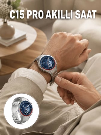Epilons C15 Pro Akıllı Saat Gümüş Dayanıklı Kordonlu Şarjlı