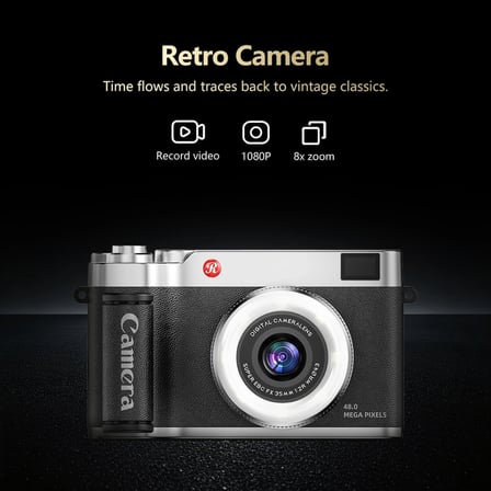 4k Çantalı Dijital Retro Video Kamera 48mp 16x Zoom Işıklı (32gb) Kart Dijital Fotoğraf Makinesi Siyah