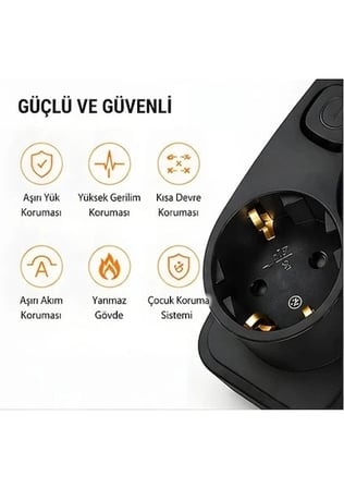 Epilons Akım Korumalı 5'li Priz Siyah 2 Metre Kablo 2x USB 2x Type-C