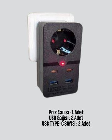 Tip Akım Koruma Prizi 10a 2500w Usb Type C Destekli