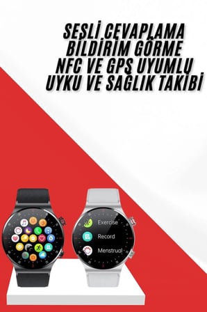 Epilons Akıllı Saat Siyah Bluetooth NFC GPS AMOLED Ekran