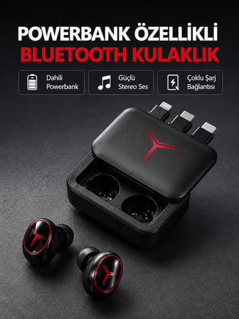 Epilons Kablosuz Bluetooth Kulaklık Powerbank Özellikli Dokunmatik Siyah Ergonomik