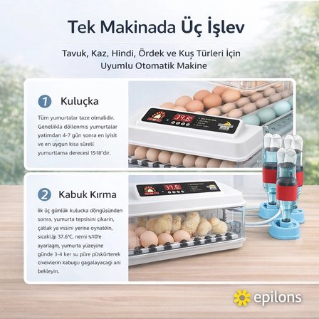 Wh-130 Kuluçka Makinesi -tavuk Kaz Hindi Ördek Ve Kuş Türleri Uyumlu Yedek Motor Hediyeli