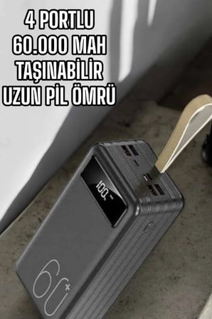 Powerbank 60.000 Mah Dijital Göstergeli 4 Portlu Taşınabilir