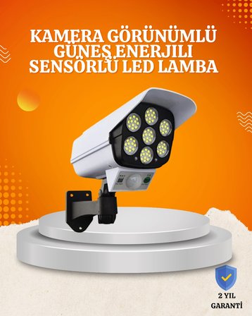 Solar Şarjlı Hareket Sensörlü Led Dış Mekan Lambası Kamera Tasarımlı Güvenlik Işığı